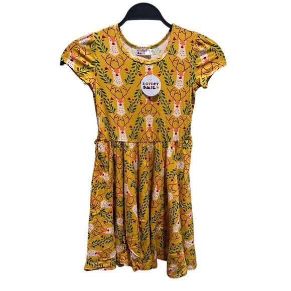 Dot Dot Smile Big Girls Size 7 Gold Yellow Deer Print Cap Sleeve Twirl Dress NWT - Picture 1 of 6